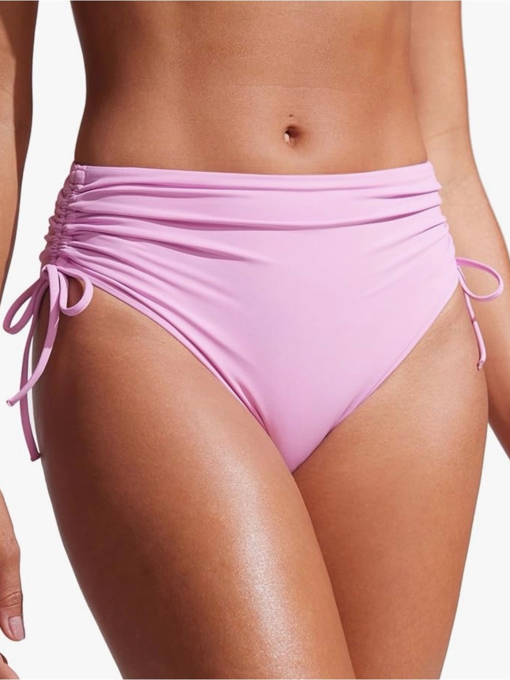 Women’s High-Waist Ruched Swim Bottoms - Pink Small